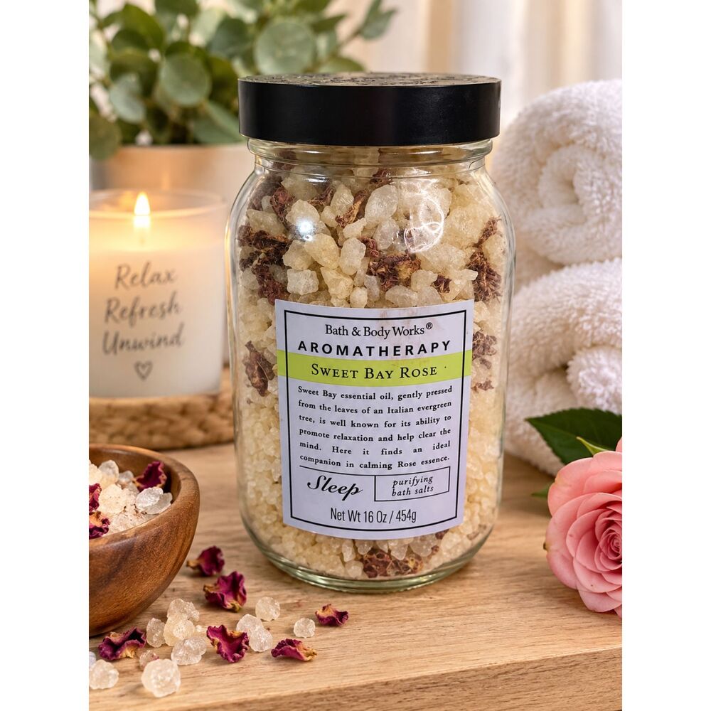 NEW! Bath & Body Works Aromatherapy Sweet Bay Rose Sleep Bath Salts 16 oz
